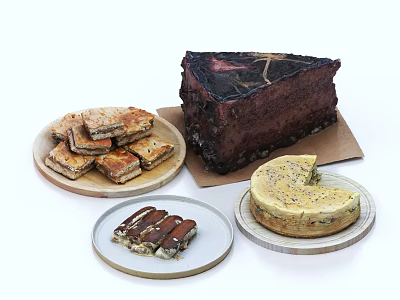 Delicious Assorted Desserts Featuring Pastries Chocolate Cake And Cheesecake On Plates 3d model