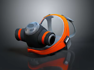 Orange and Black Firefighter Protective Mask With Transparent Face Shield Safety Gear 3d model
