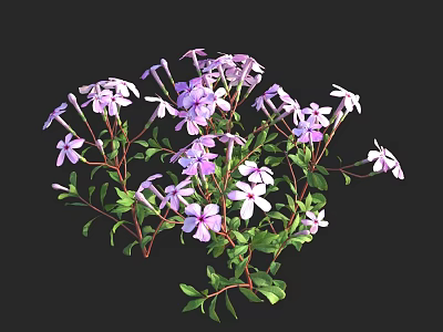 Beautiful Cluster of Purple and White Flowers with Green Leaves and Red Stems 3d model