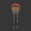 Dual Barrel Mechanical Device With Black Orange Components And Red Base On Gray Background 3d model