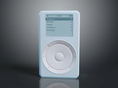 Sleek White Modern Digital Music Player With Screen Showing Menu Options And Circular Control Button 3d model