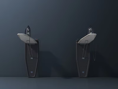 Two Black Vertical Functional Desks With Foldable White Top Surfaces And Modern Minimalist Design 3d model