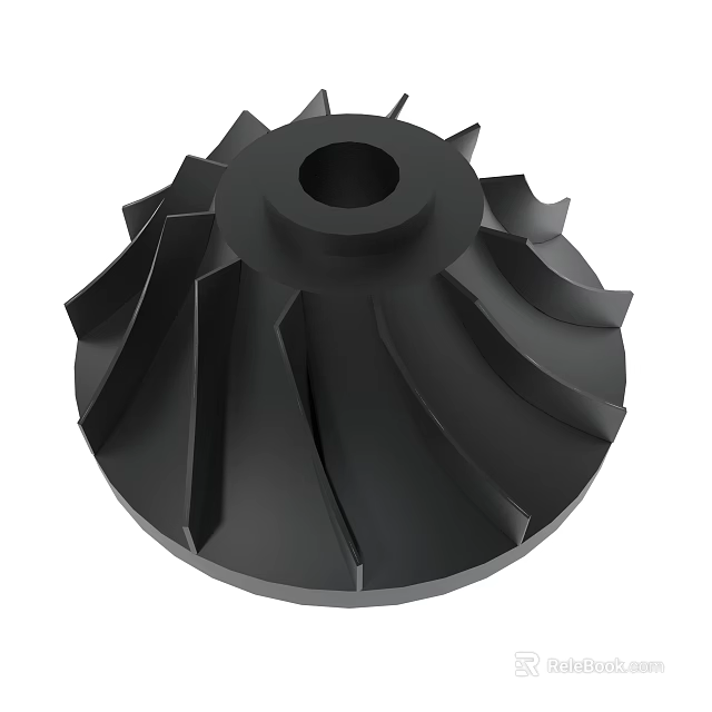 Black Mechanical Impeller Component With Precision Engineered Blades And Central Hub 3d model 