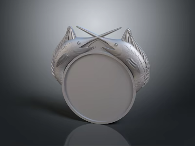 Ornate Decorative Plate With Two Crossed Silver Marlin Fish Sculptures 3d model