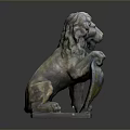 Sitting Bronze Lion Sculpture With Mane Clawing Ball On Square Base