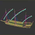 Wooden Ancient Sailing Ship Model With Multiple Masts Detailed Sails And Intricate Hull