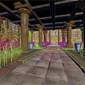 Classical Architecture Corridor With Stone Paved Floor Tall Columns And Colorful Ceiling