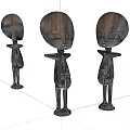 Three Abstract Wooden Sculptures With Elongated Necks And Distinct Facial Features