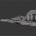 Futuristic Spaceship With Twin Engines Green Accents And Sleek Metallic Design
