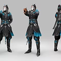 Game Film Character 3D Model with Dark Blue Outfit and White Hair Multiple Views