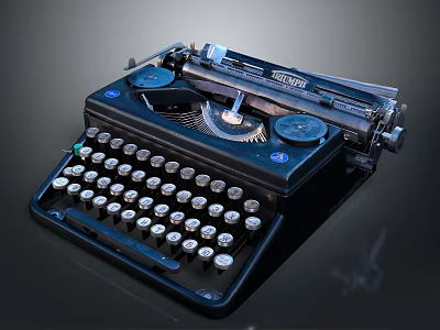 Vintage Black Mechanical Typewriter With Classic Keyboard And Metal Roller Parts 3d model