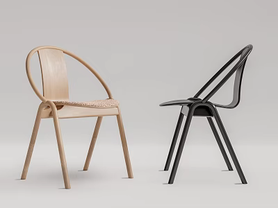 Minimalist Modern Dining Chairs With Light Wood Curved Backrest Woven Seat And Black Cross Back 3d model