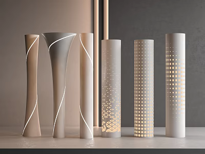 Modern Decorative Columns With Twisted Patterns Perforated Dots And Lighted Details 3d model