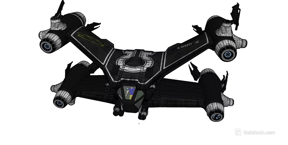 Futuristic Black Sci Fi Spaceship With Aerodynamic Structure And Propulsion Engines 3d model 