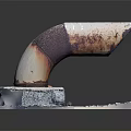 Rusty Pipe Elbow Mounted On Concrete Base With Small Metal Pieces Around 3d model