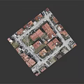 Cartoon Scene of Miniature Urban City with Red Roof Buildings Streets and Cars