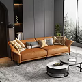 Brown Leather Two Seater Sofa With Multiple Cushions In Modern Living Room