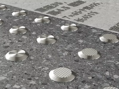 Multiple Metal Construction Components Installed On Concrete Floor With Circular Textured Covers 3d model