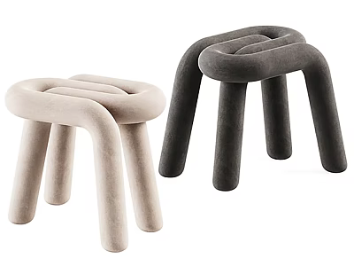 Velvet Upholstered Modern Stools With Curved Tubular Design In Beige And Dark Gray 3d model