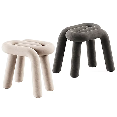 Velvet Upholstered Modern Stools With Curved Tubular Design In Beige And Dark Gray 3d model
