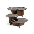 Three Modern Coffee Tables With Marble Tabletop And Wooden Base Design 3d model