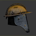 Yellow And Blue Worn Safety Helmet With Face Shield And Metal Details