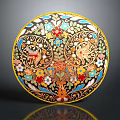 Intricate Round Carved Sculpture With Floral Patterns And Colorful Bird Motifs