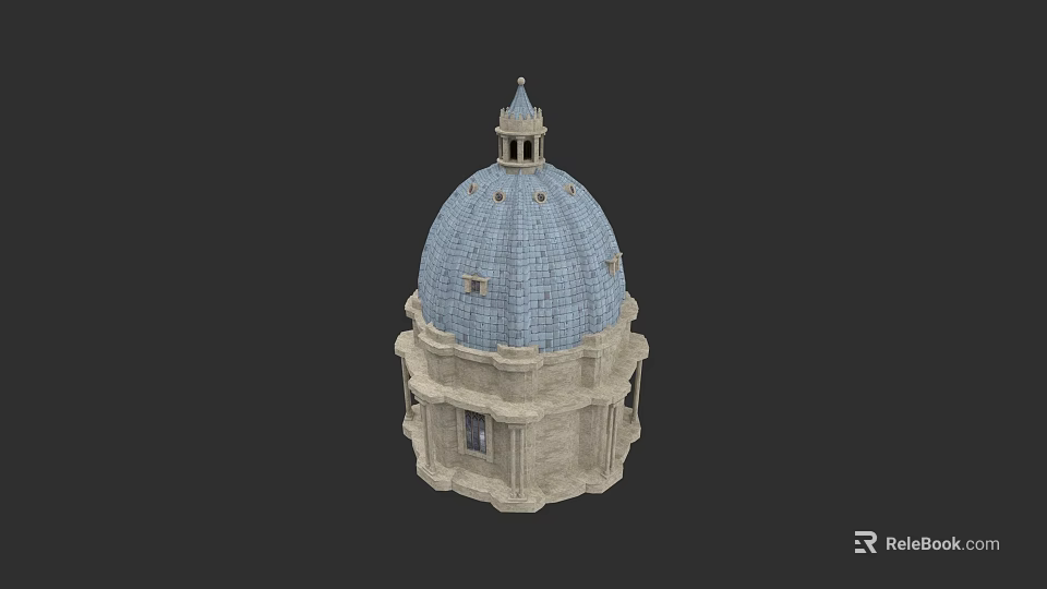 Garden Landscape Featuring Blue Dome Structure With Stone Base And Decorative Elements 3d model 