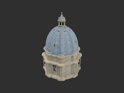 Garden Landscape Featuring Blue Dome Structure With Stone Base And Decorative Elements 3d model