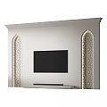 White TV Background Wall With Arched Patterned Decorations And Media Console 3d model
