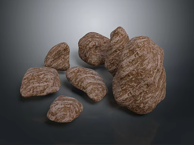 Natural Stone And Wood Texture Pieces Arranged On Dark Background 3d model