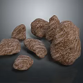 Natural Stone And Wood Texture Pieces Arranged On Dark Background