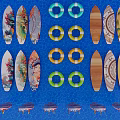 Vibrant Ocean Theme Decorative Wall Hangings With Colorful Surfboards And Life Rings