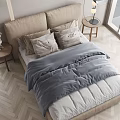 Beige Upholstered Double Bed With Plush Pillows Bedside Tables And Table Lamps In Bright Room
