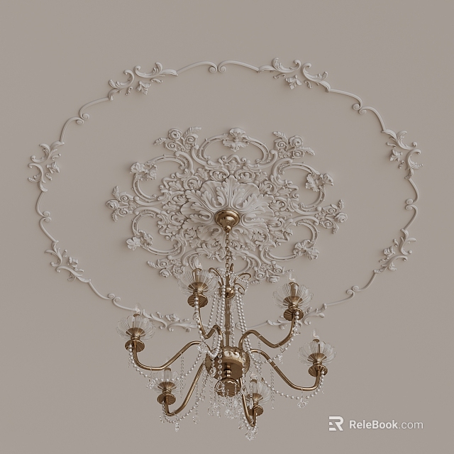Ornate Ceiling Carving Design With Intricate Floral Patterns And Decorative Details 3d model 