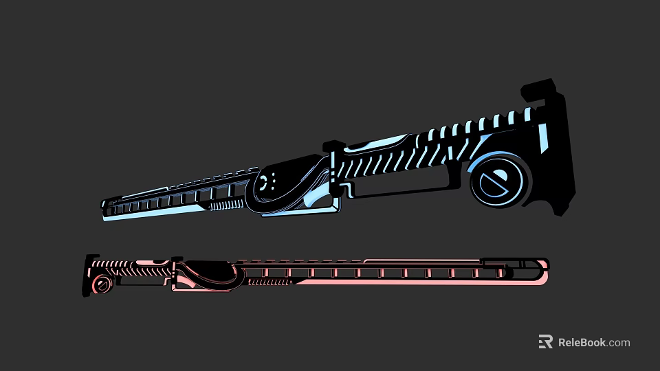 Futuristic Sci Fi Weapons With Mechanical Design Blue Accents And Copper Red Details 3d model 