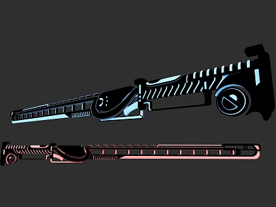 Futuristic Sci Fi Weapons With Mechanical Design Blue Accents And Copper Red Details 3d model