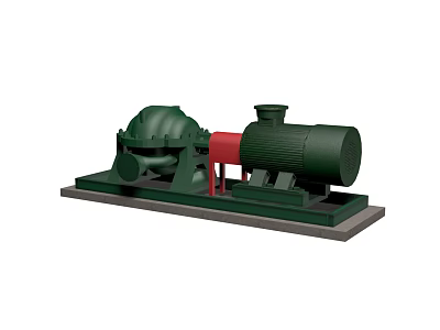 Green Industrial Pump Equipment With Red Motor And Stable Base Structure 3d model