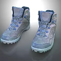 Grey High Top Outdoor Shoes With Blue Laces And Non Slip Sole For Hiking