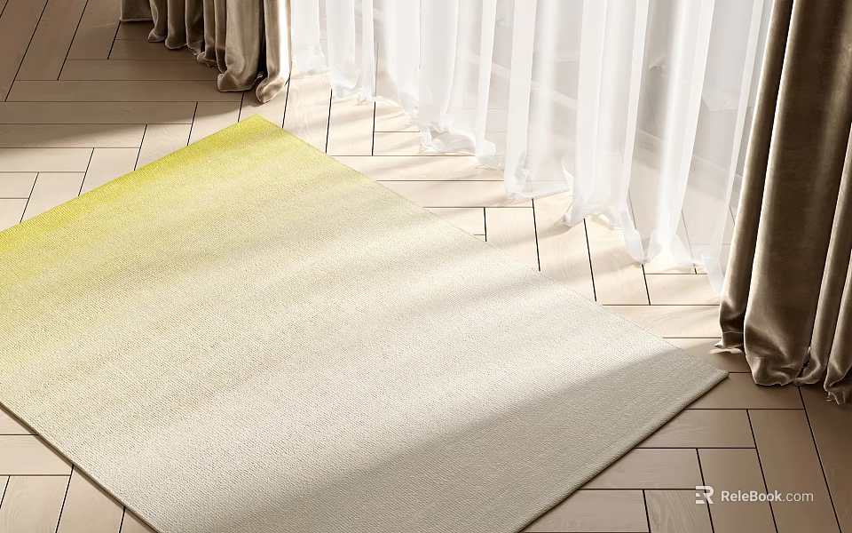 Gradient Square Rug On Tile Floor Near Curtains 3d model
