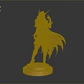 Golden Woman Statue With Ornate Armor Flowing Cape And Circular Base