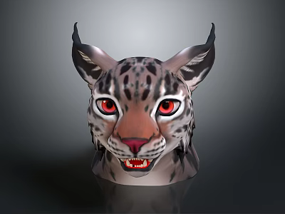 Lynx Head 3D Model With Tufted Ears Red Eyes Sharp Teeth Spotted Fur 3d model