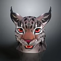 Lynx Head 3D Model With Tufted Ears Red Eyes Sharp Teeth Spotted Fur