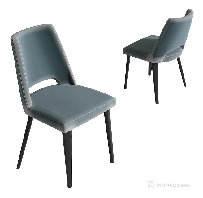 Modern Gray Dining Chairs With Black Legs And Comfortable Seat Design 3d model