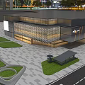 Modern Shopping Mall Lobby With Evening Urban Skyline And Bright Illuminated Lights