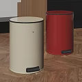 Two Pedal Trash Bins Cream And Red For Home Kitchen Wooden Floor