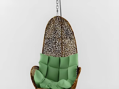 Rattan Hanging Chair With Green Cushion And Woven Design For Comfortable Relaxation 3d model