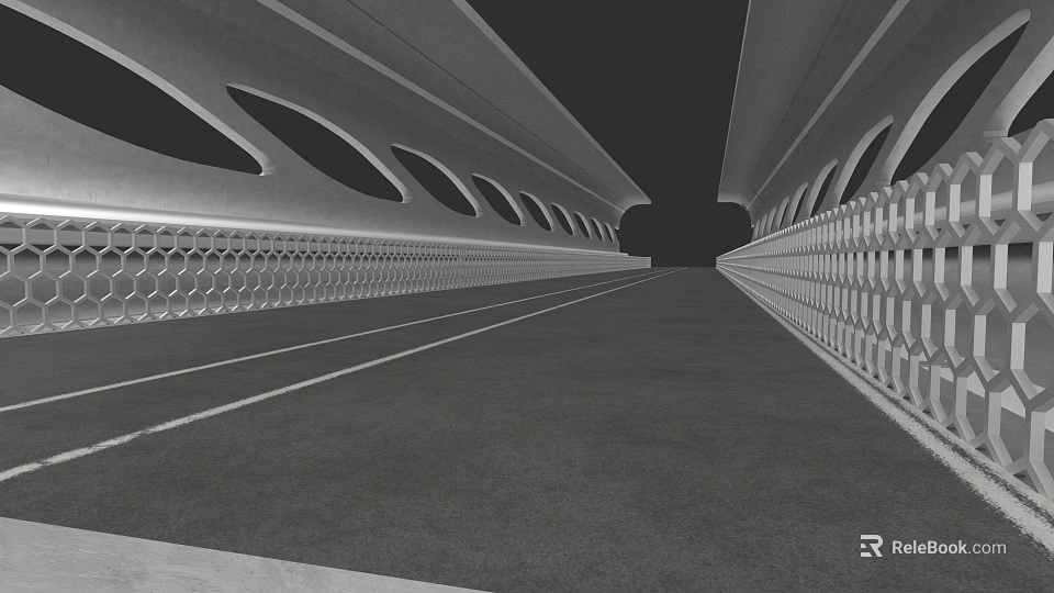 Modern Car Driving Through Illuminated Futuristic Tunnel With Smooth Road And Arch Structure 3d model 