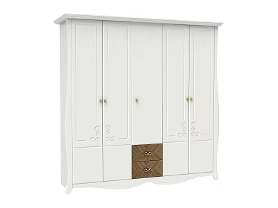 Elegant White Wardrobe With Classic Carved Patterns And Brown Decorative Panel 3d model