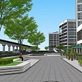 Modern Office Building With Front Plaza Green Trees Lawn And Playground